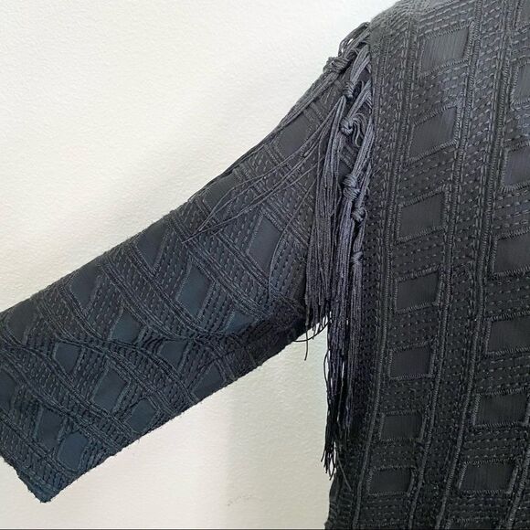 SAM Edelman Black Open Front Embroidered Tassel Western Oversized Long Kimono S - Picture 4 of 8